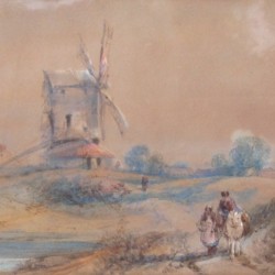 Windmill in country landscape